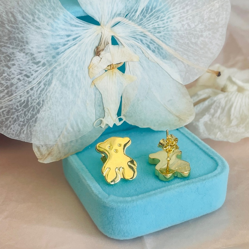 Tous Large Bear Studs Women's Men's 18K Gold 750 Stamp